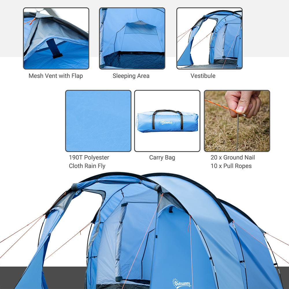 Outsunny 2-3 Person Vestibule Camping Tent Blue Image 4