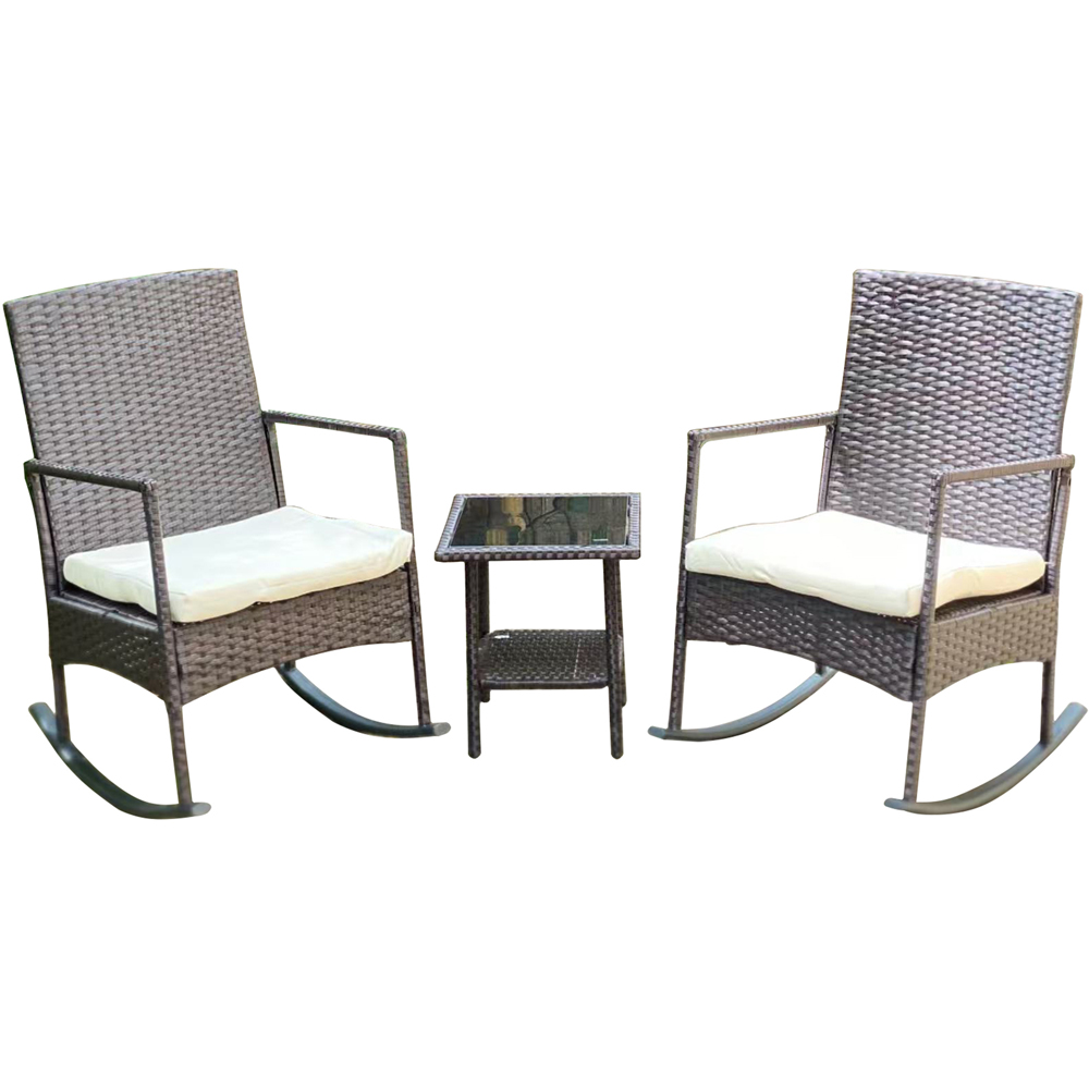 Furniture One 2 Seater Brown Rattan Garden Rocking Bistro Set Image 2