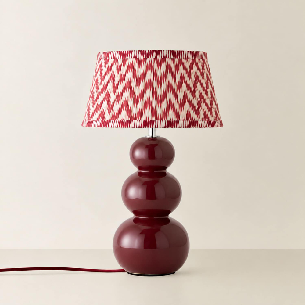 ValueLights Edie Chevron Pleat Shade Burgundy Ceramic Table Lamp with Bulb Image 3