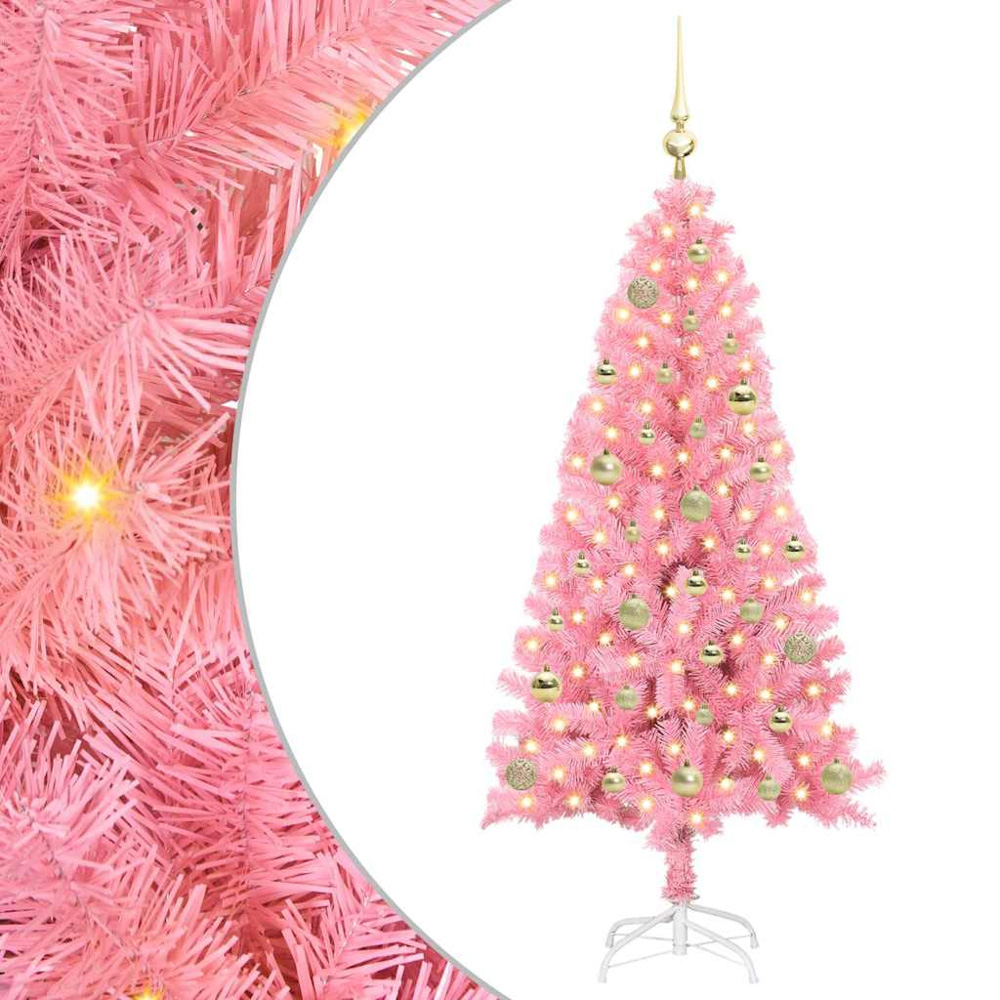 vidaXL Pre-Lit Gold Baubles Pink Artificial Christmas Tree 5ft Image 2