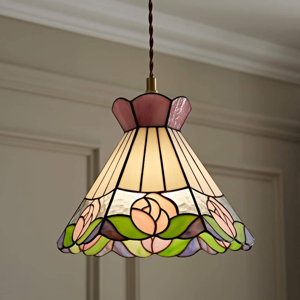 ValueLights Evelyn Tiffany Rose Glass Ceiling Pendant Lamp Shade Image 3