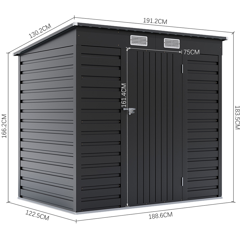 Living and Home 6.1 x 4ft Outdoor Galvanised Steel Storage Shed Black Image 9