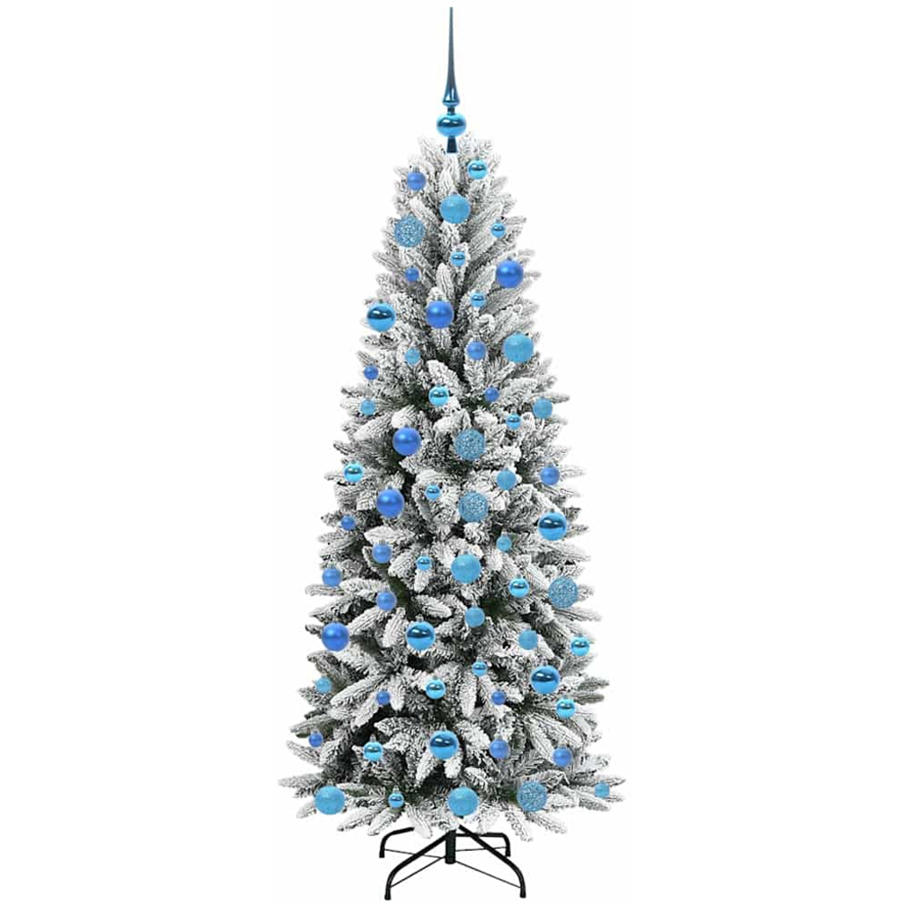 vidaXL Pre-Lit Blue Baubles Artificial Snow Flocked Christmas Tree 6ft Image 4