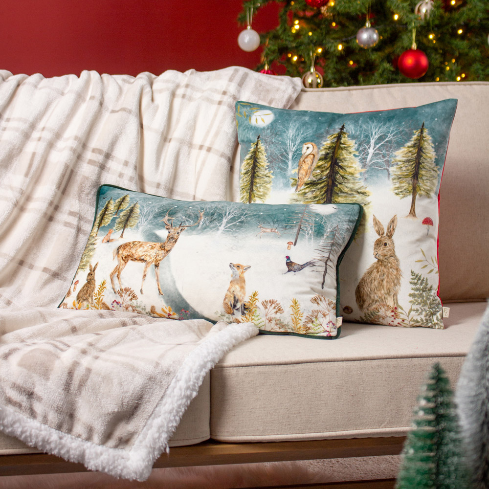 Evans Lichfield Multicolour Stag Winter Velvet Piped Reversible Cushion 30 x 50cm Image 5