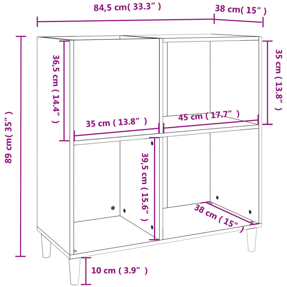 vidaXL 3 Shelf Black Record Cabinet Image 9