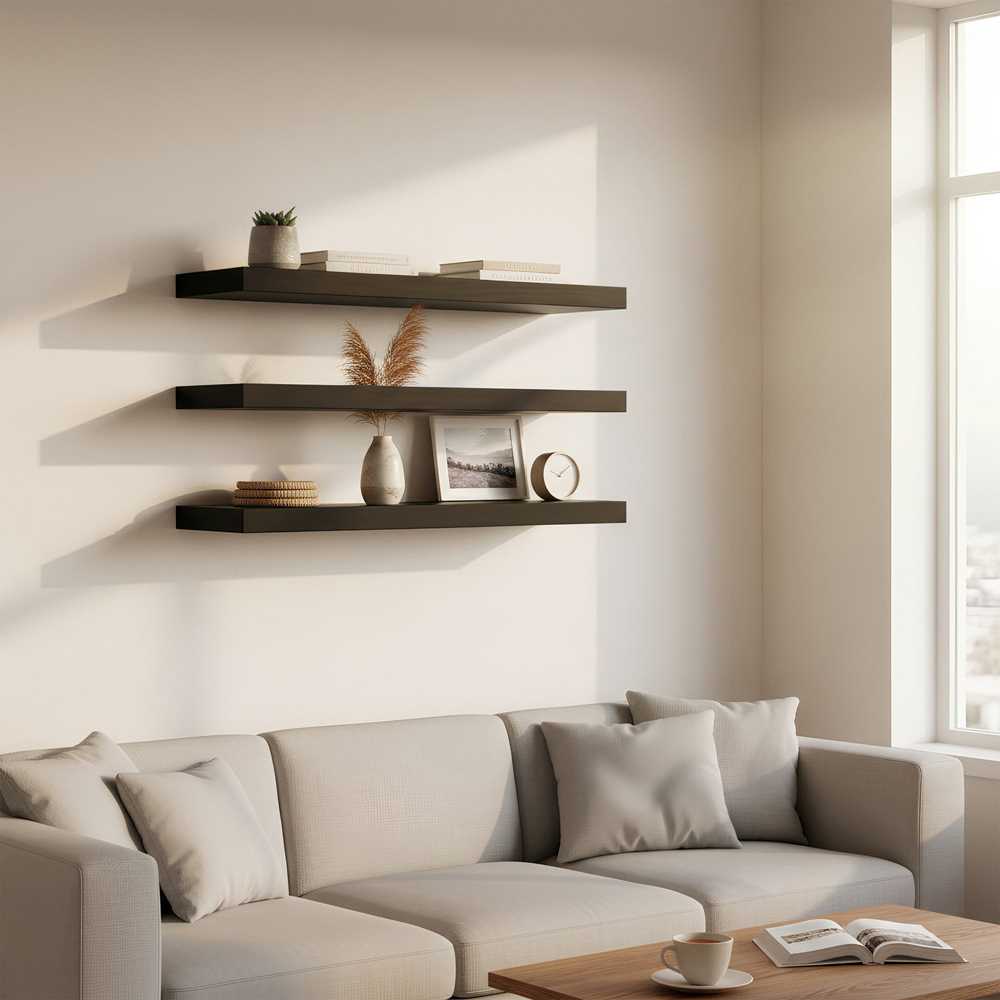 Harbour Housewares 100cm 2 Pack Black Floating Wall Shelf Image 4