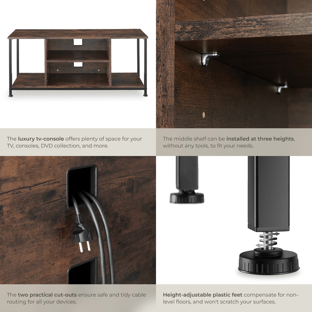 Tectake 4 Shelf Rustic Dark Wood TV Stand Image 6