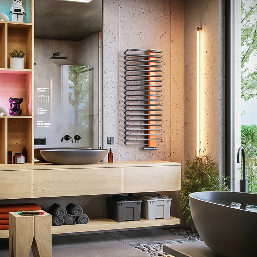 Terma Michelle 2459BTU Graphite and Orange Heated Towel Rail 1200 x 500mm Image 8