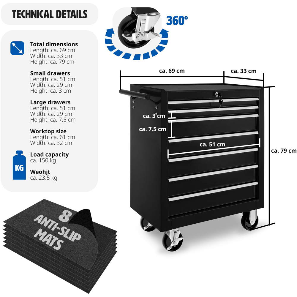 tectake 7 Drawer Black Tool Chest Image 8