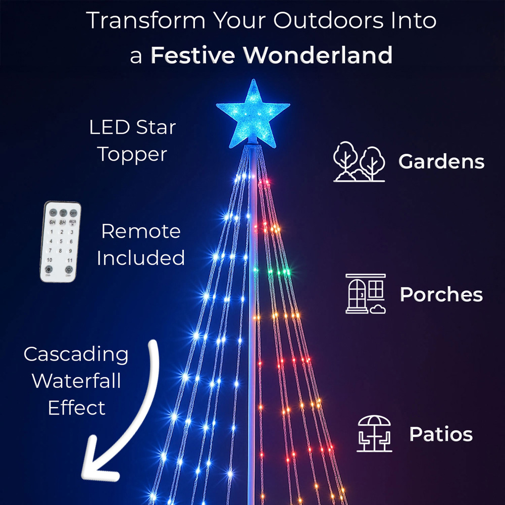 Neo Multicolour Waterfall LED Outdoor Christmas Tree with Remote 4ft Image 8