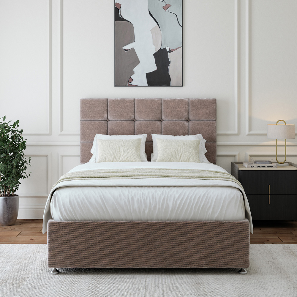 Bedmaster Double Silver Chenille Divan Base with Pearl Headboard Image 2