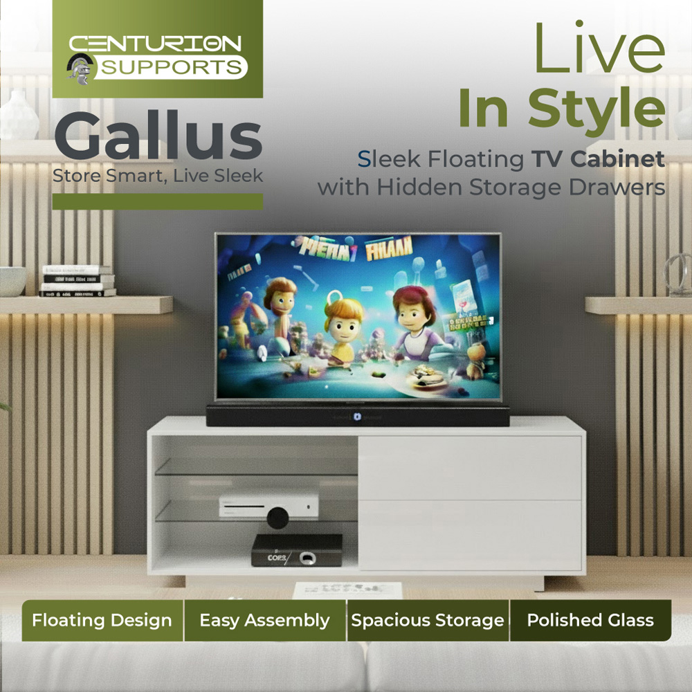 Centurion Supports Gallus 2 Drawer 3 Shelf Gloss White TV Unit Image 6