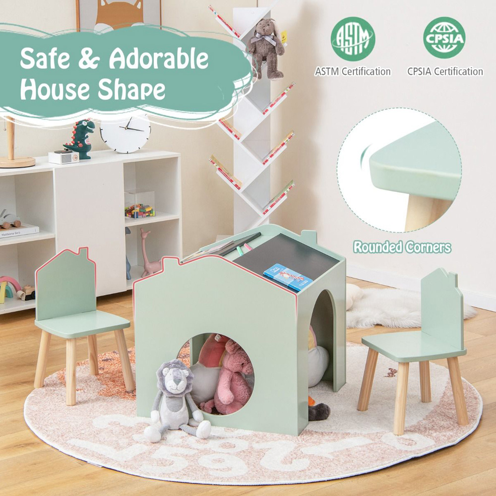 Costway 2 Seater Grey Kids Table and Chair Set with Chalkboard Image 2