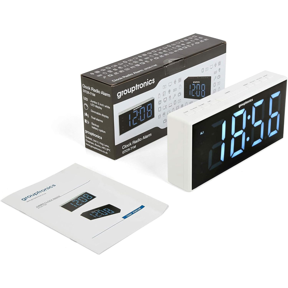 Grouptronics GTCR-T1M White Digital Alarm Clock Radio Image 2