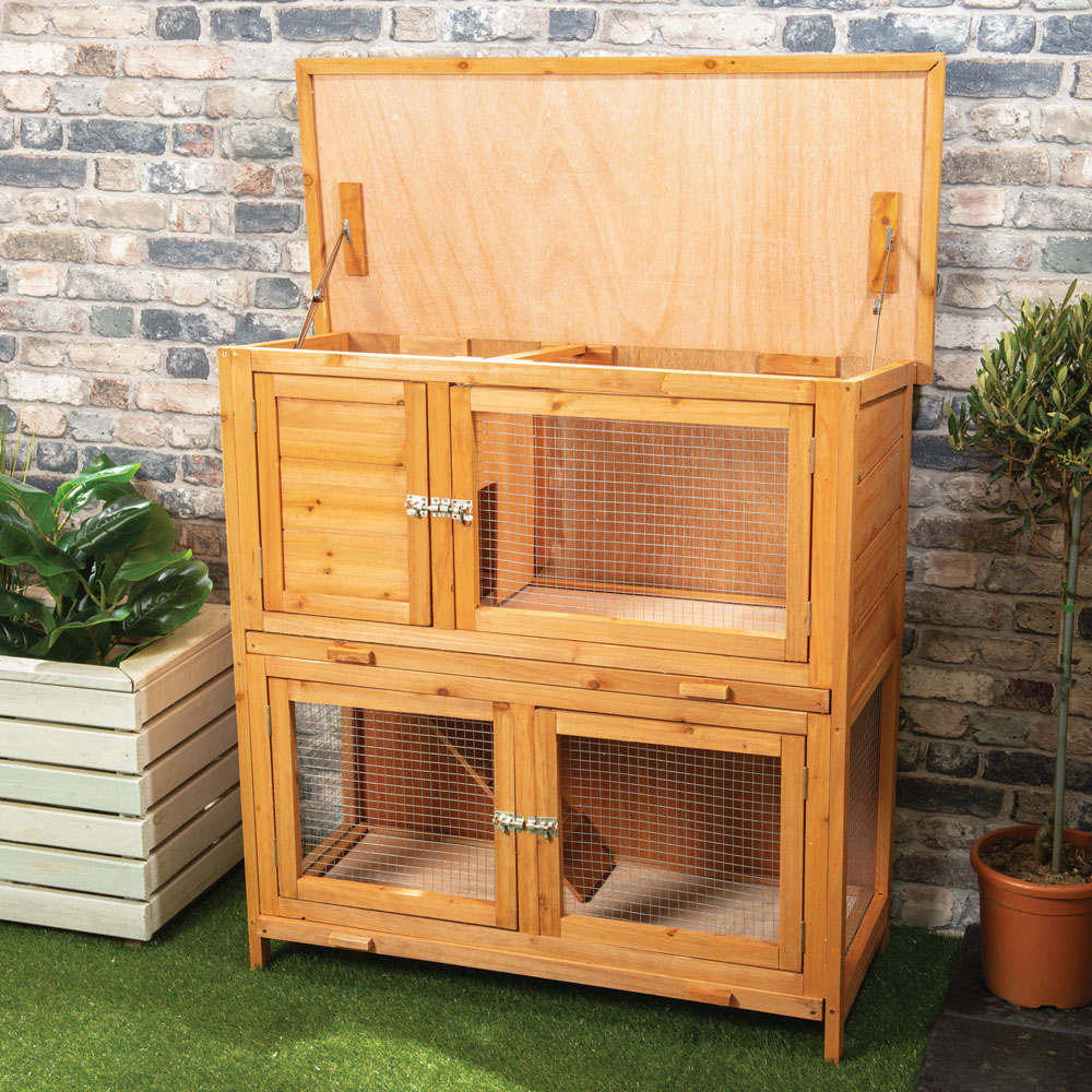 Brown Double Level Pet Hutch with Base Image 2