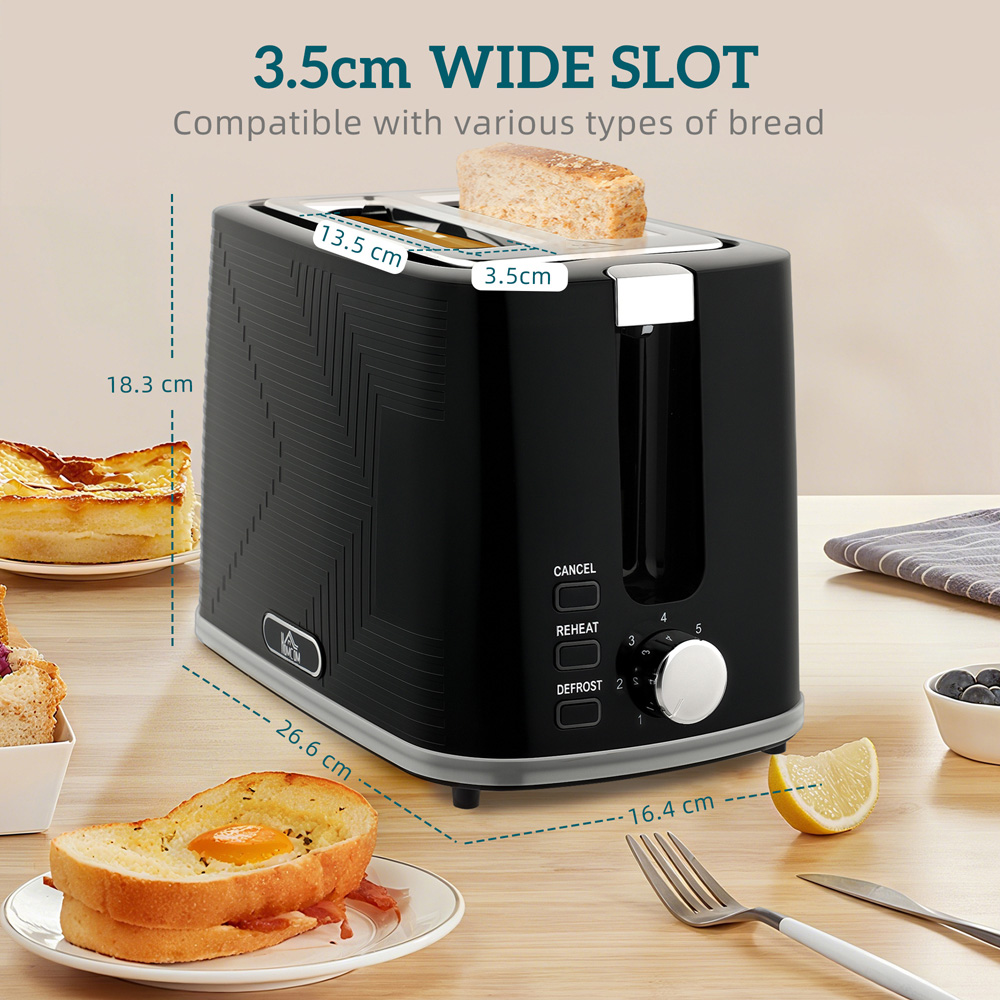 HOMCOM 800-284V70BK Black Rapid Boil 1.7L Kettle and 2 Slice Toaster Set Image 8