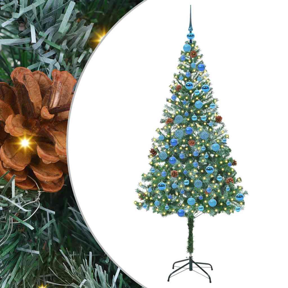 vidaXL Pre-Lit Blue Baubles Green Artificial Christmas Tree 6ft Image 2