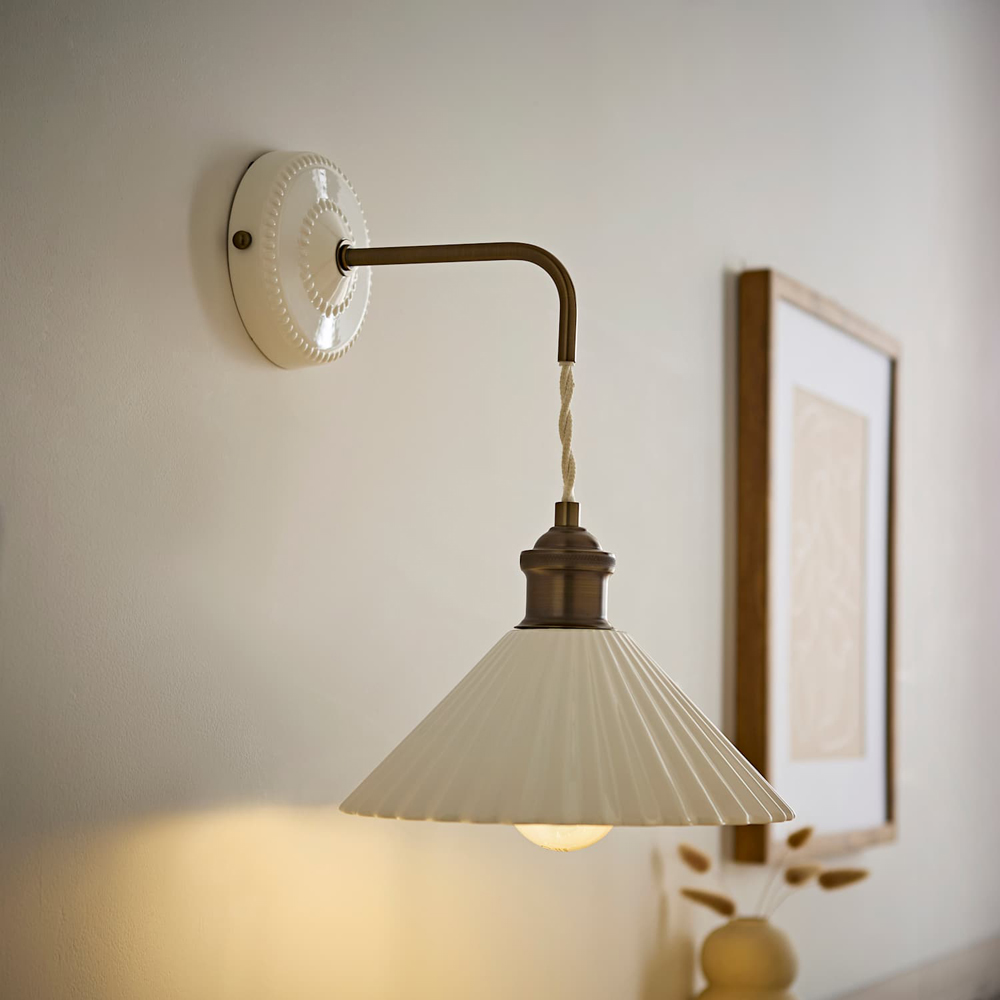 ValueLights Burford White Ribbed Ceramic Shade Adjustable LED Wall Light with Bulb Image 5
