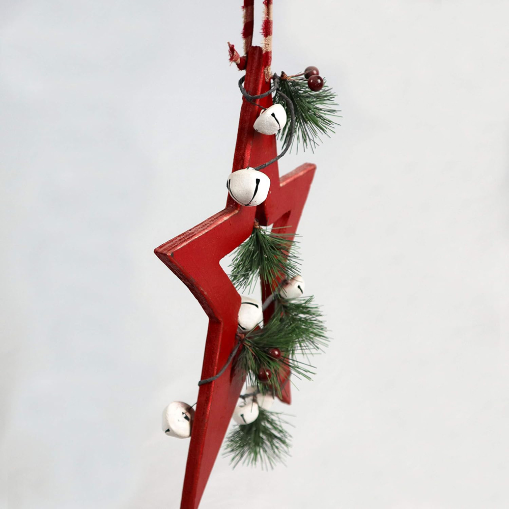 Shatchi Red Star Wooden Hanging Christmas Decoration 26cm Image 3