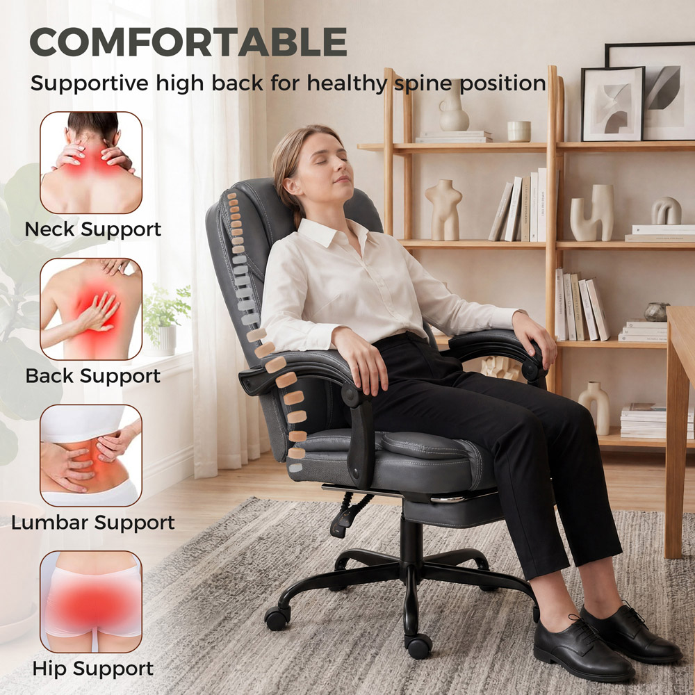 HOMCOM Grey High Back Home Office Recliner Chair Image 3