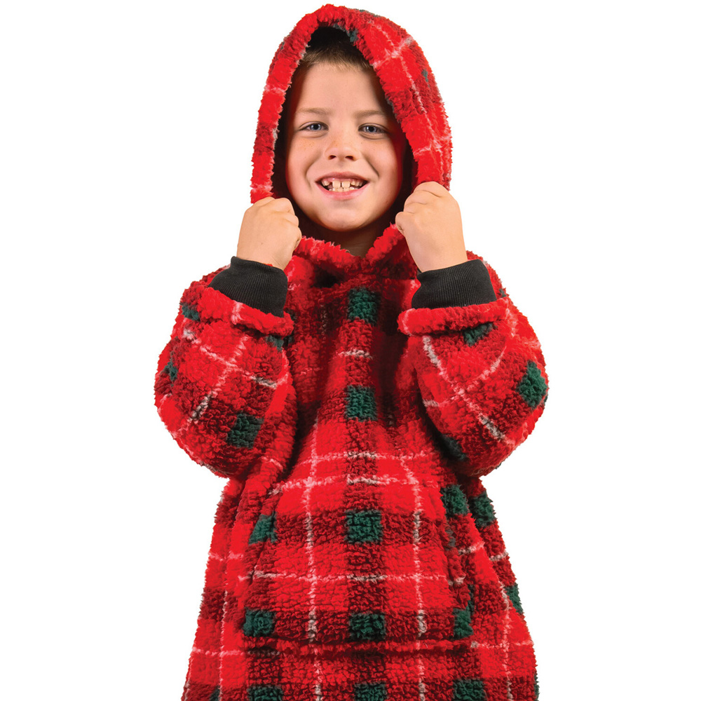 Kids Tartan Sherpa Hoodie Red Image 4