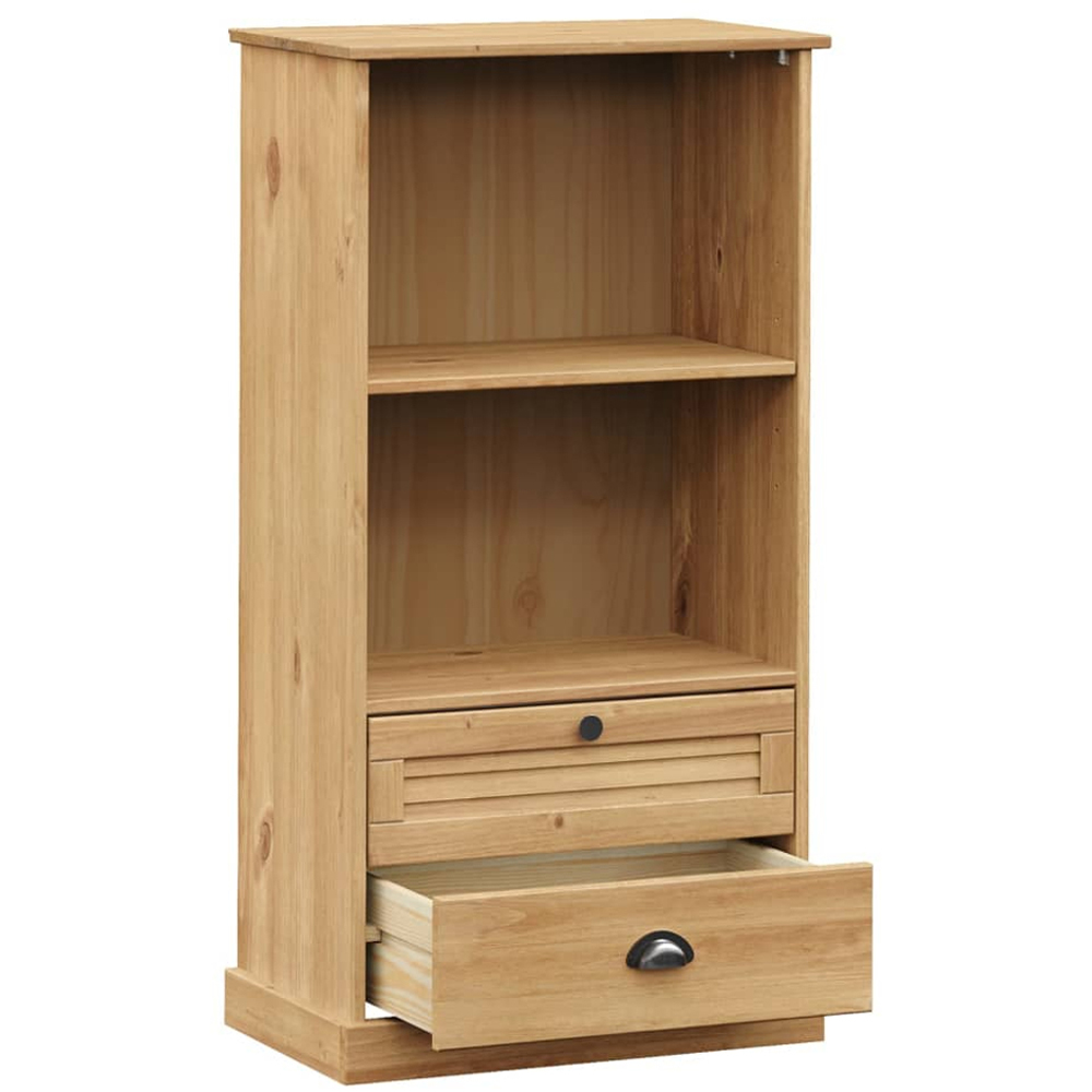 vidaXL Vigo 2 Drawer 2 Shelf Brown Solid Pine Wood Bookcase Image 5