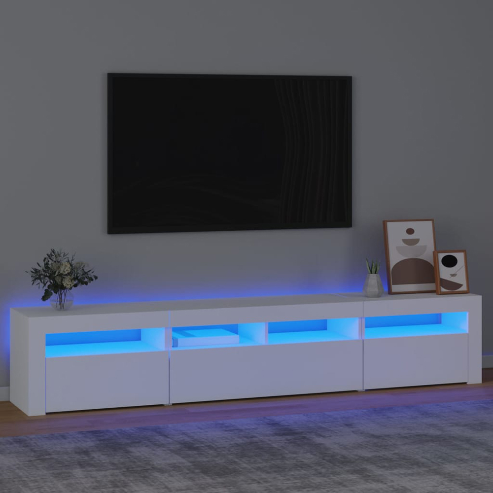 vidaXL 3 Door 4 Shelf White Wooden TV Cabinet with LED 3 Piece Image 1