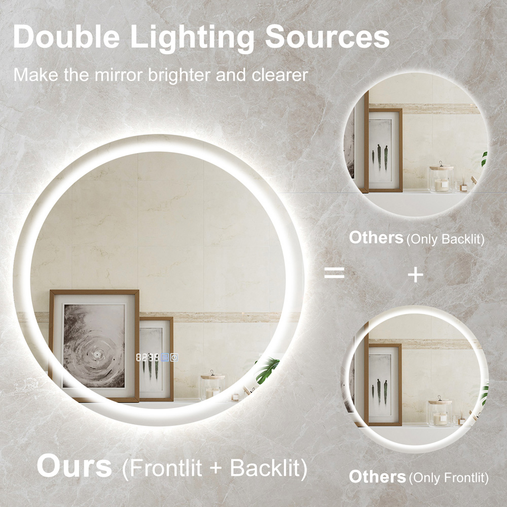 Costway 3 Colour Round LED Bathroom Wall Mirror Image 6