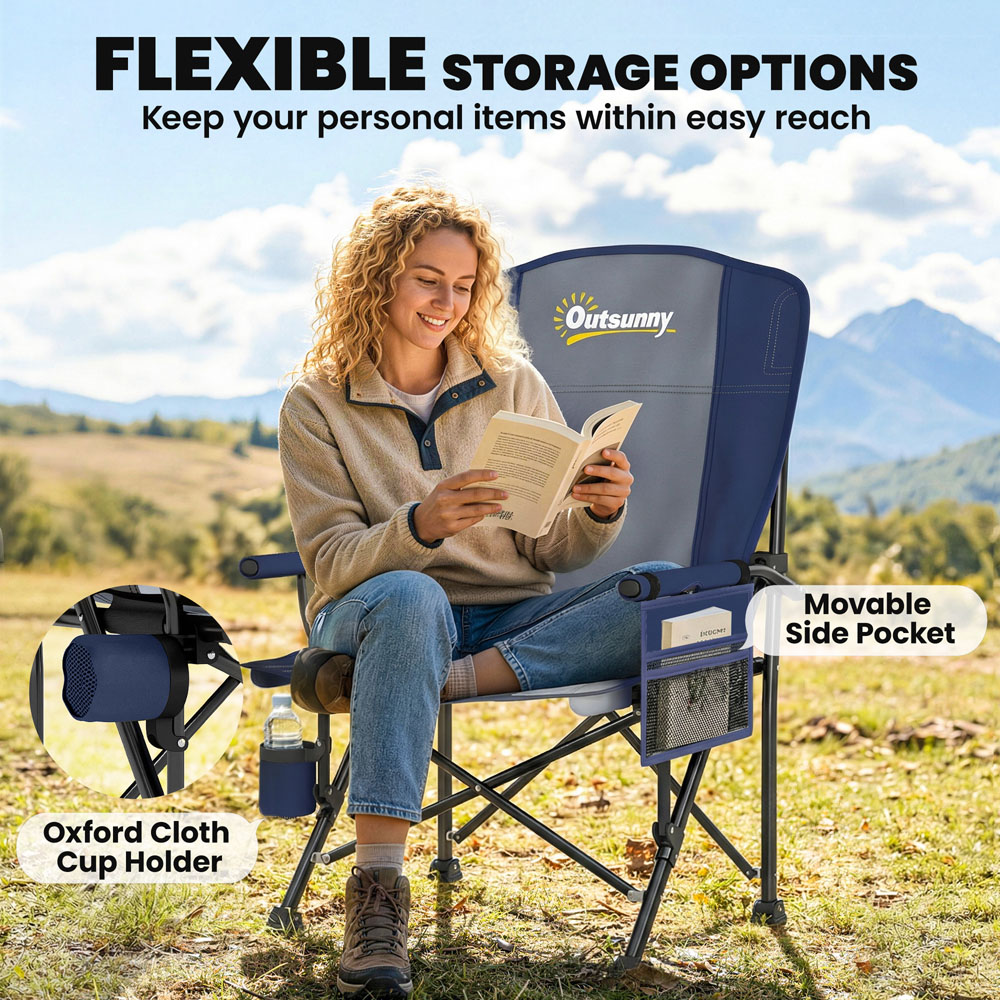 Outsunny Dark Blue Padded Foldable Camping Chair with Side Pocket Image 6