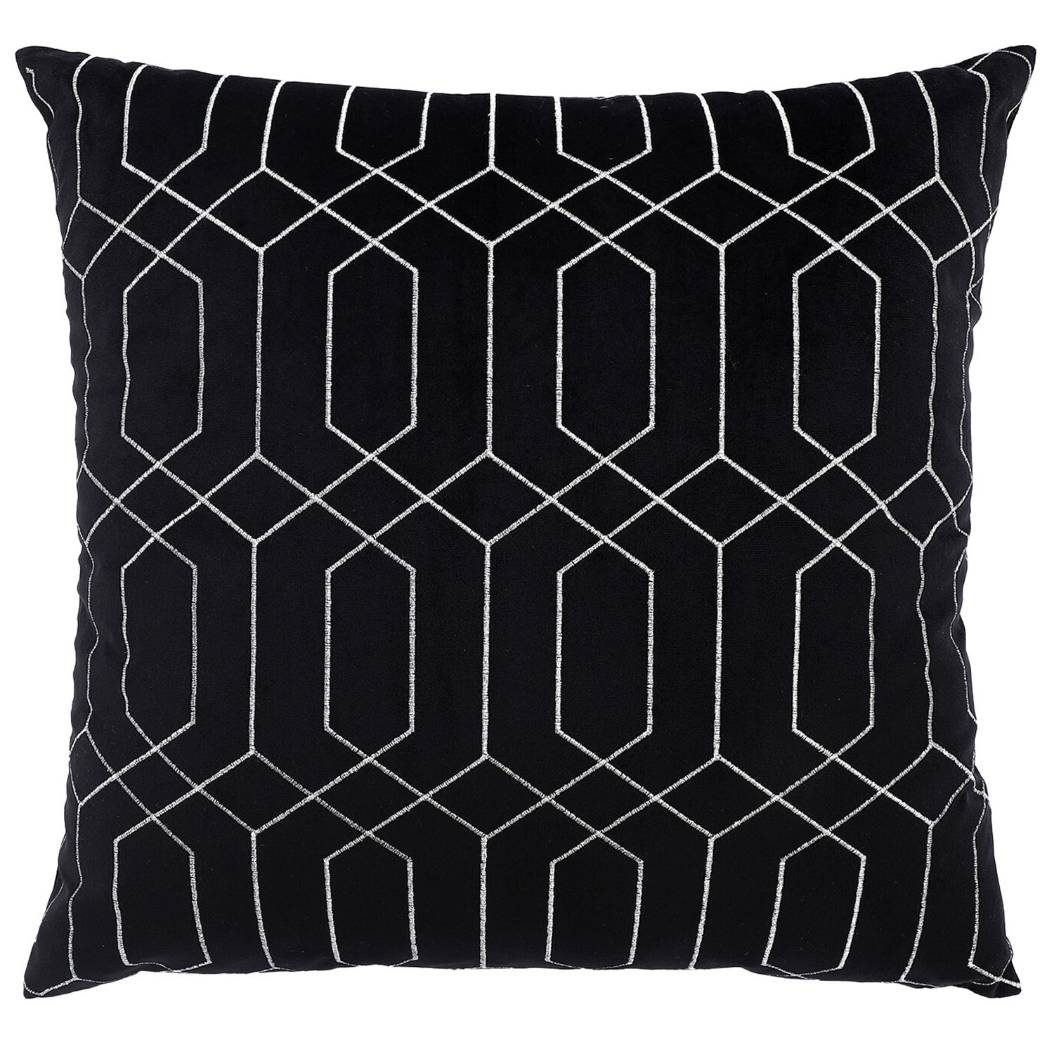 Hampton Geometric Embroidered Cushion - Black Image 1
