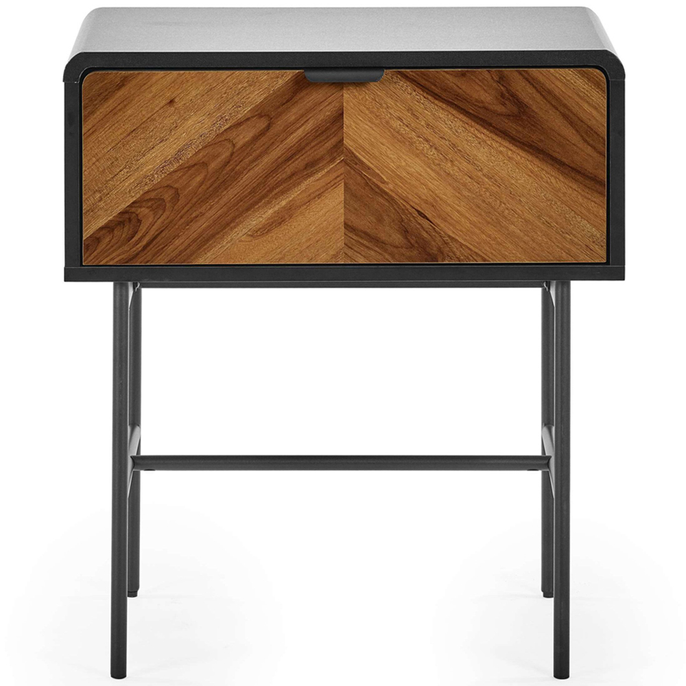 Julian Bowen Alvin Single Drawer Black and Chevron Natural Wood Effect Lamp Table Image 3