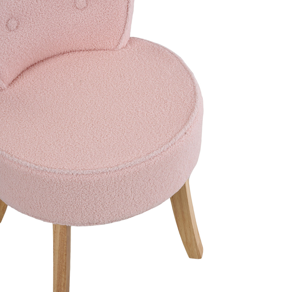 Living and Home Pink Teddy Fleece Button Tufted Vanity Stool Image 5