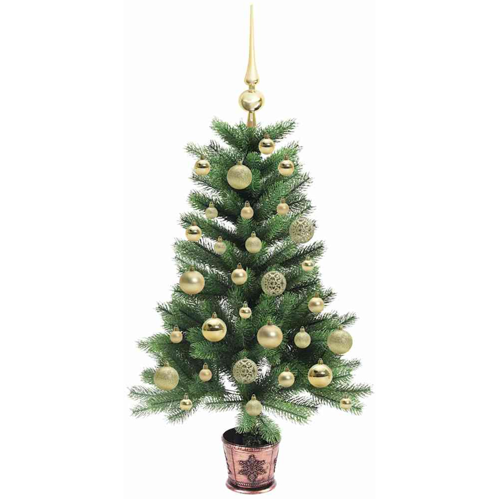 vidaXL Pre-Lit Gold Baubles Green Artificial Christmas Tree 3ft Image 4