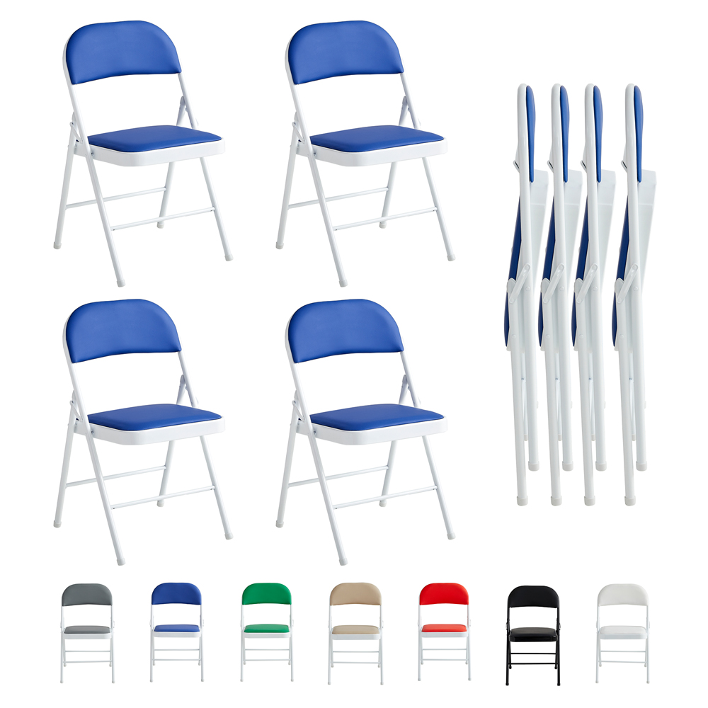 Set of 4 Blue Padded Folding Metal Dining Chairs Image 2