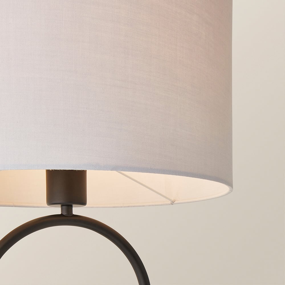 ValueLights Antonia Grey Fabric Drum Shade Matte Black Oval LED Table Lamp Image 3