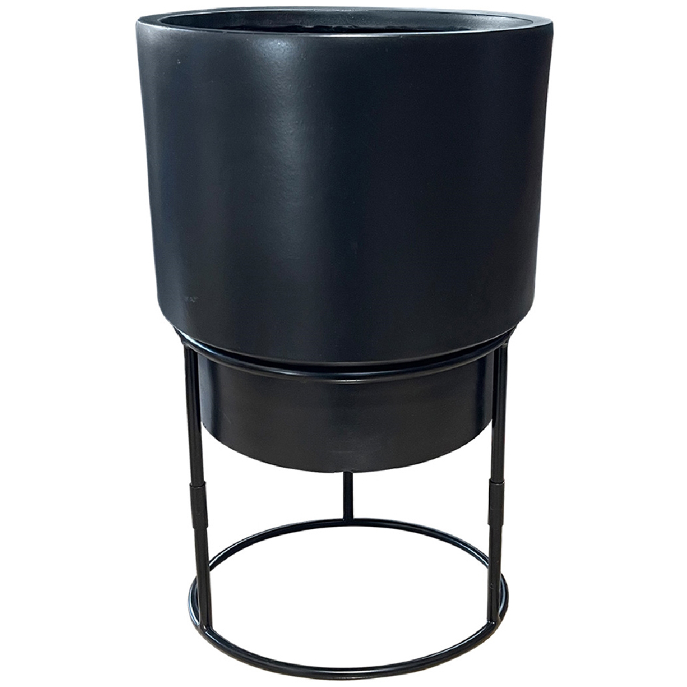 wilko Concrete Style Black Indoor Plant Pot with Metal Stand 50cm Wilko