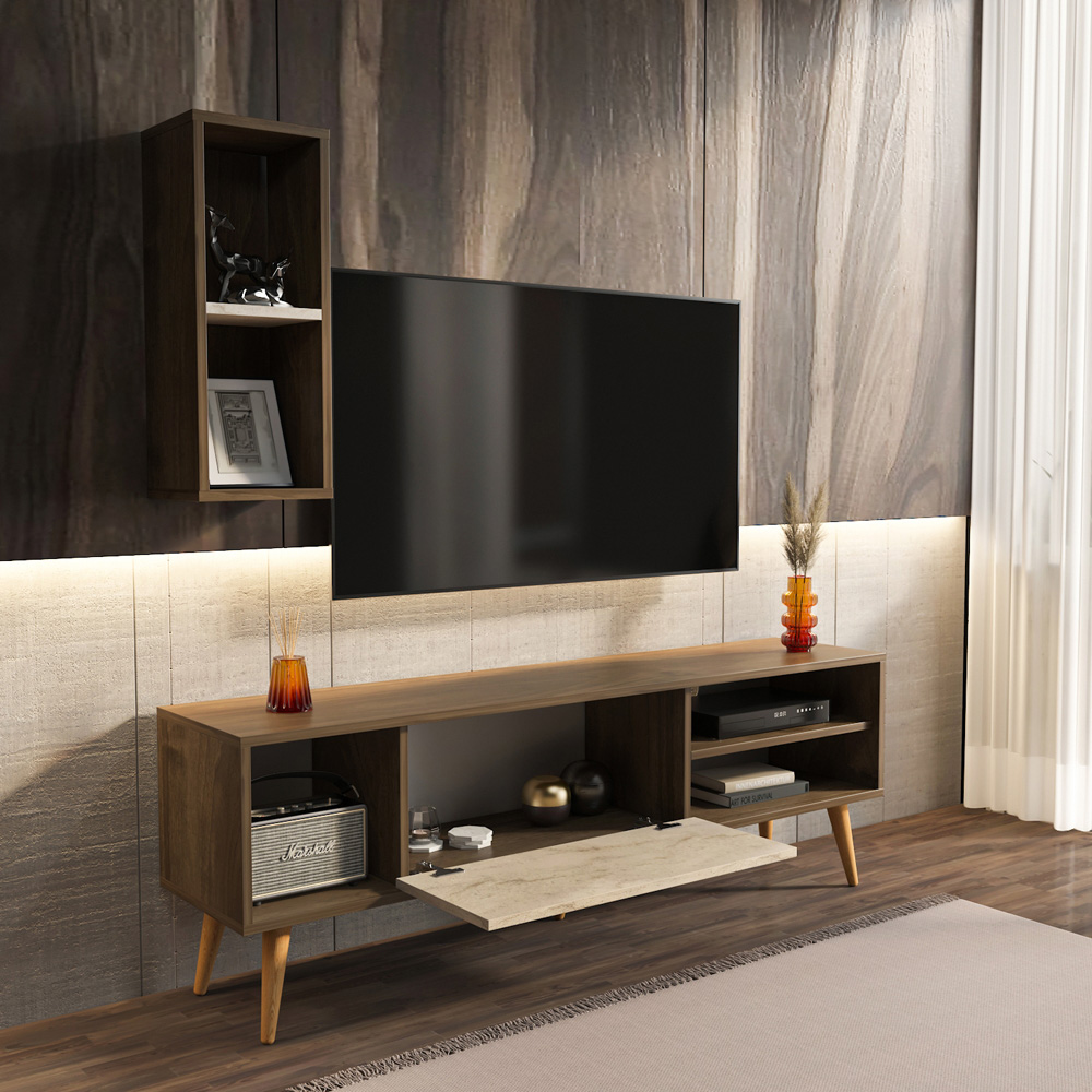 Decorotika Rans Walnut Traverter TV Stand for 55 inch TV Image 6