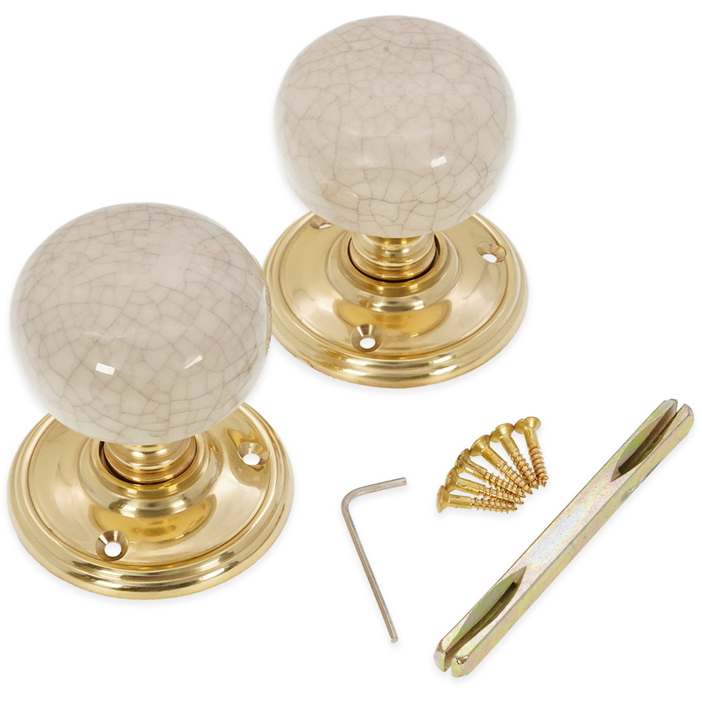 Spira Brass Polished Brass Ceramic Mortice Door Knob 2 Pack Image 4