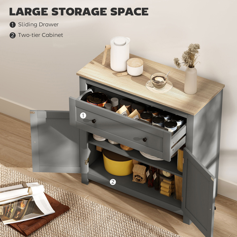 HOMCOM Grey Sideboard Storage Cabinet with Adjustable Shelf Image 8