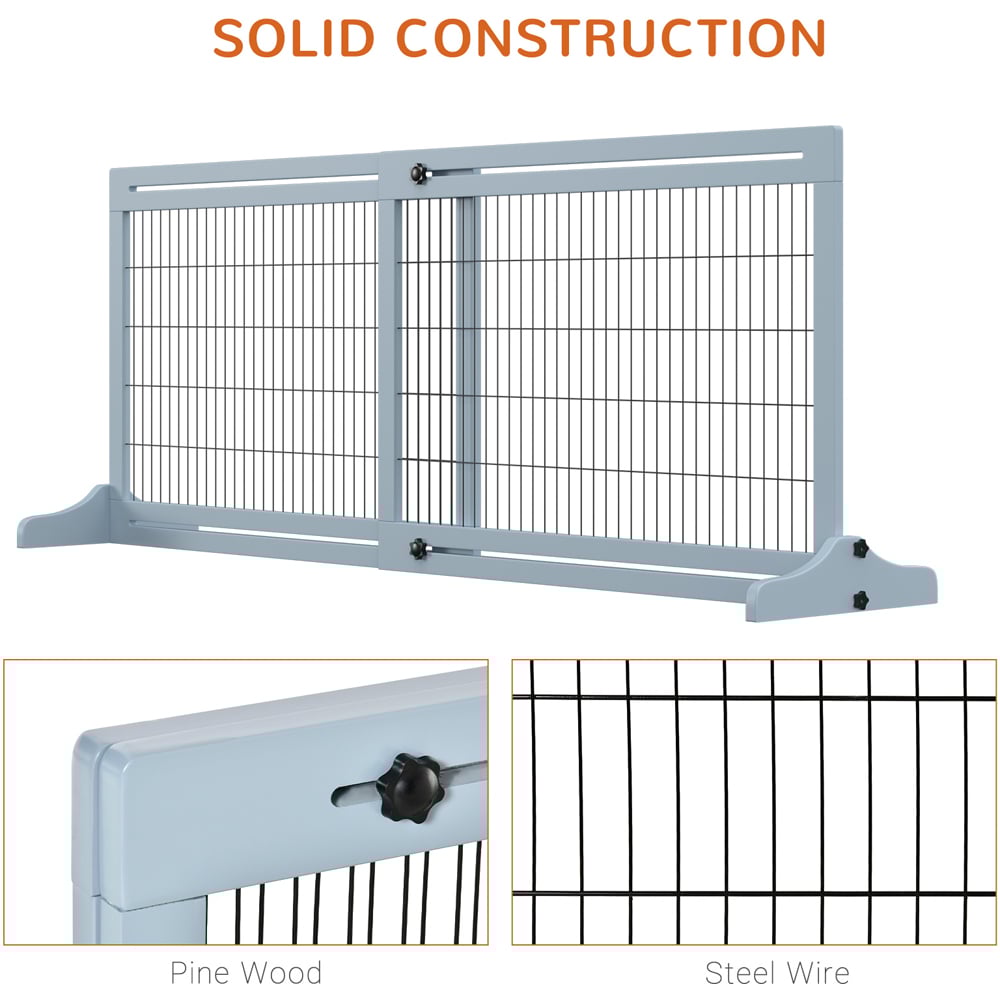 PawHut Grey Adjustable Wooden Doorway Freestanding Pet Safety Gate Image 6