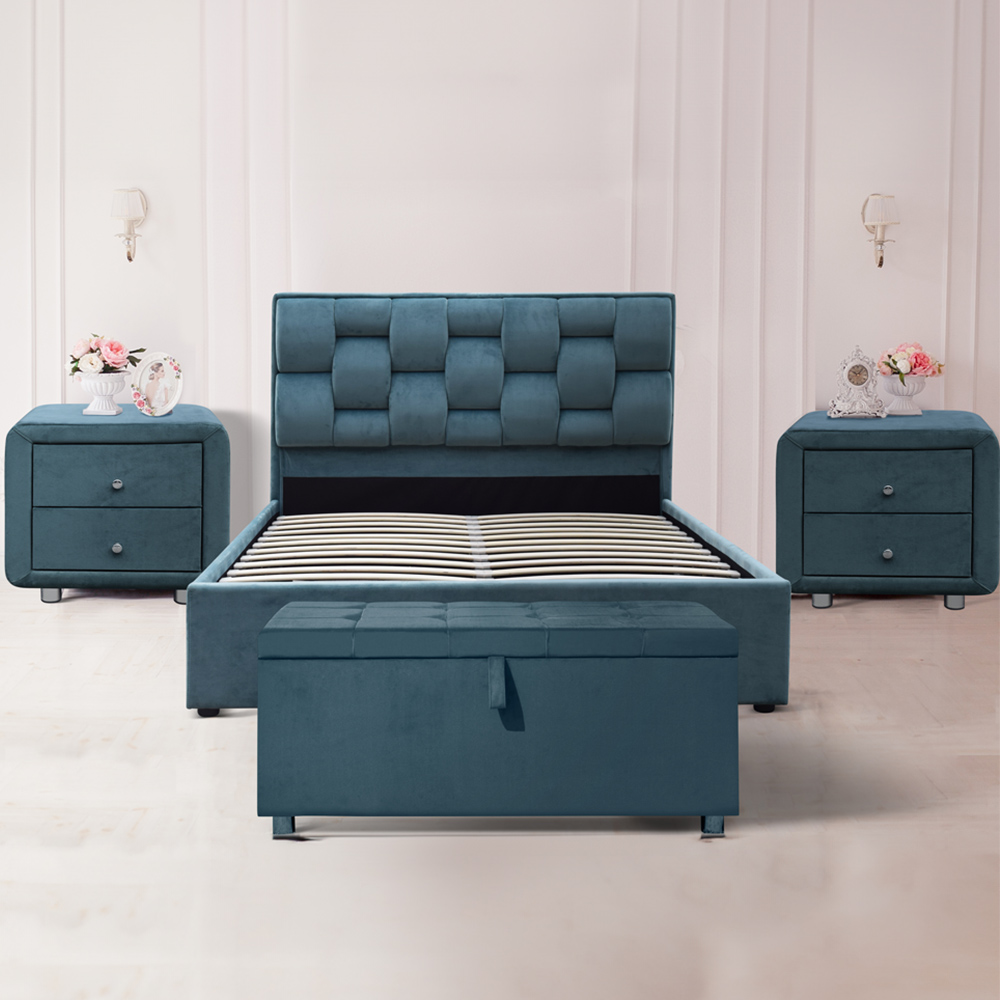Brooklyn Blue Plush Velvet 3 Piece Bedroom Furniture Set Image 1