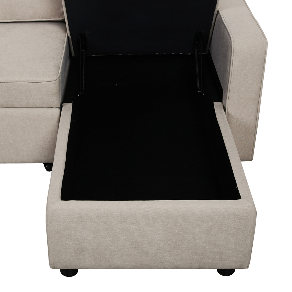 Selene Double Sleeper Beige Linen Corner Sofa Bed Image 5