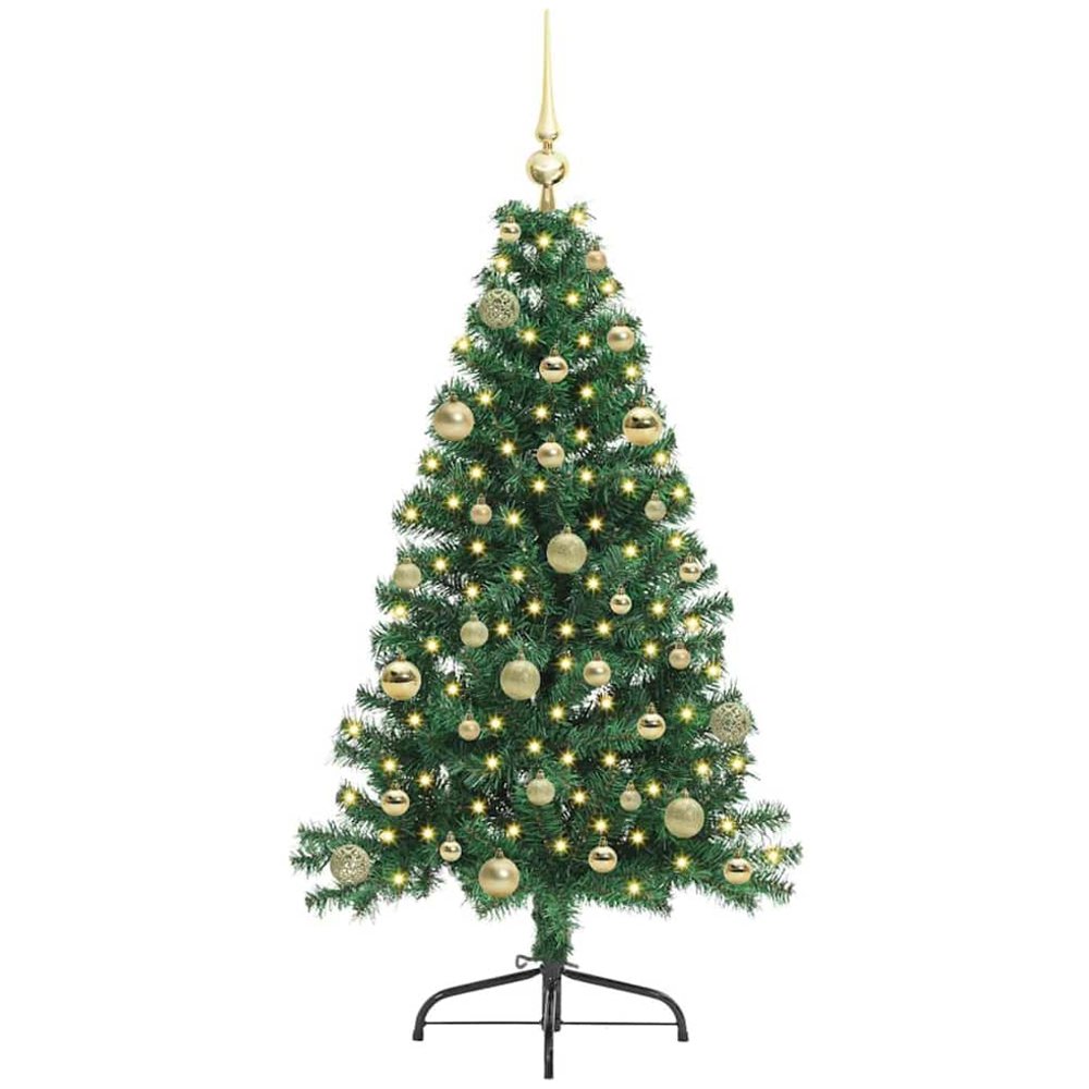 vidaXL Pre-Lit Gold Baubles Green Artificial Christmas Tree 5ft Image 1