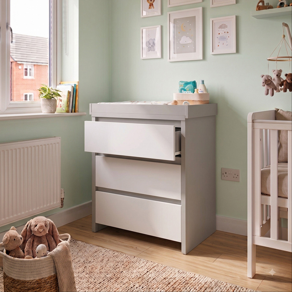 Shefa 880 3 Drawer Grey and White Kids Changing Unit Image 4