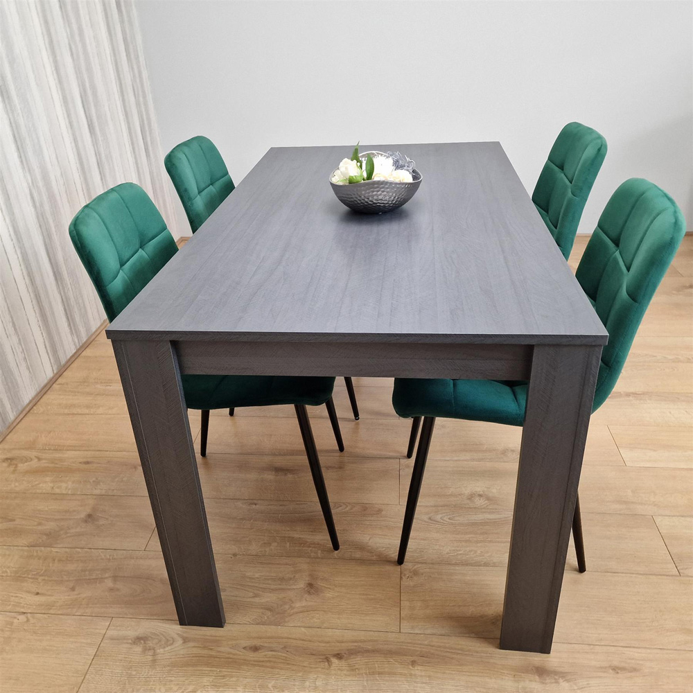 Kosy Koala 4 Seater Velvet Arrow Design Dining Set Dark Grey and Green Image 4