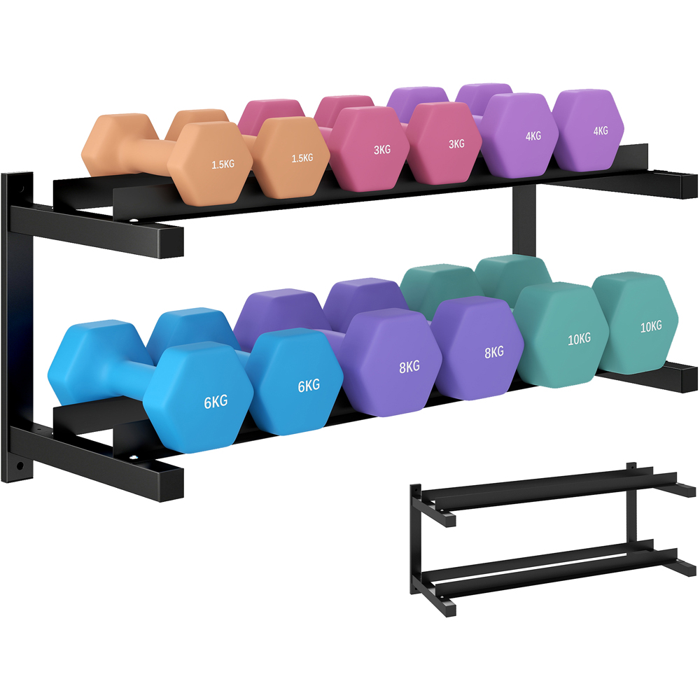 SPORTNOW 2 Tier Black Steel Wall Mounted Dumbbell Rack Image 3