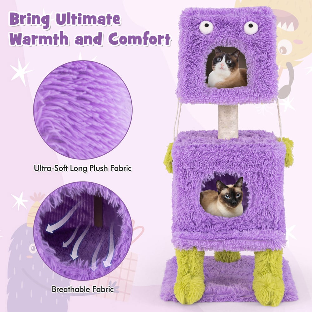 Costway Purple Monster Themed Cat Tower with 2 Private Condos 111cm Image 8