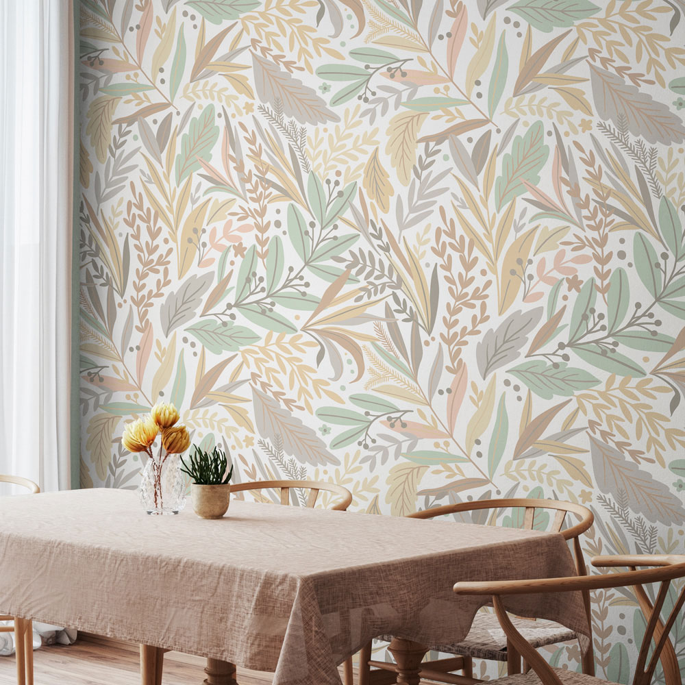 Origin Murals Repeatable Patterned Leaves Linen 3 Drop Wall Mural Image 3