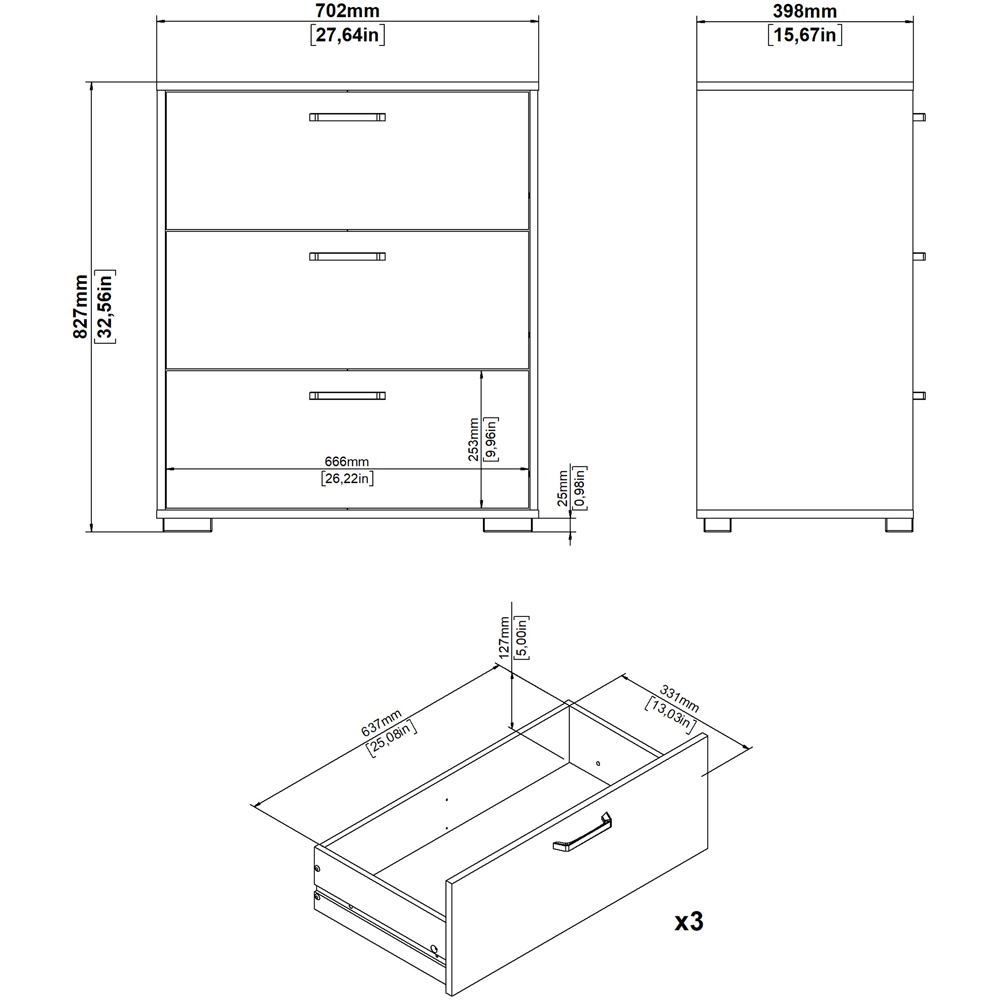 Florence Sofia 3 Drawer Jackson Hickory Chest of Drawers Image 7