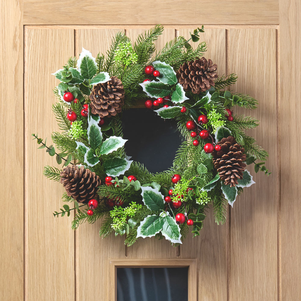 The Christmas Workshop Artificial Wreath with Pinecones and Holly Red Berries 45cm Image 2
